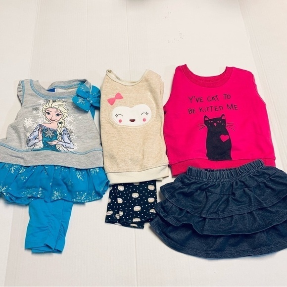 Lot of 6 Pieces Size 12 Months Clothing Tops Pants Skirt Elsa Kitten Ruffles - Picture 1 of 10